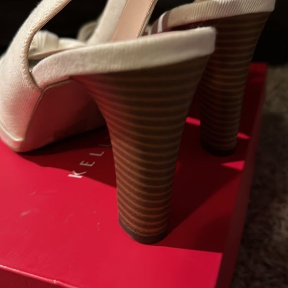 Kelly & Katie Women’s Open Toe Heels. Sz 9. Wood Stack Heel. Delisa  color :Bone - Picture 5 of 5